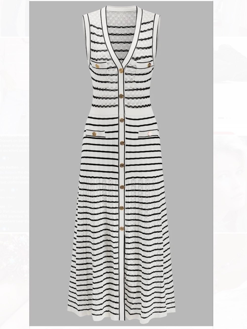 Commense Sleeveless White and Black Striped Button-Front Maxi Dress
